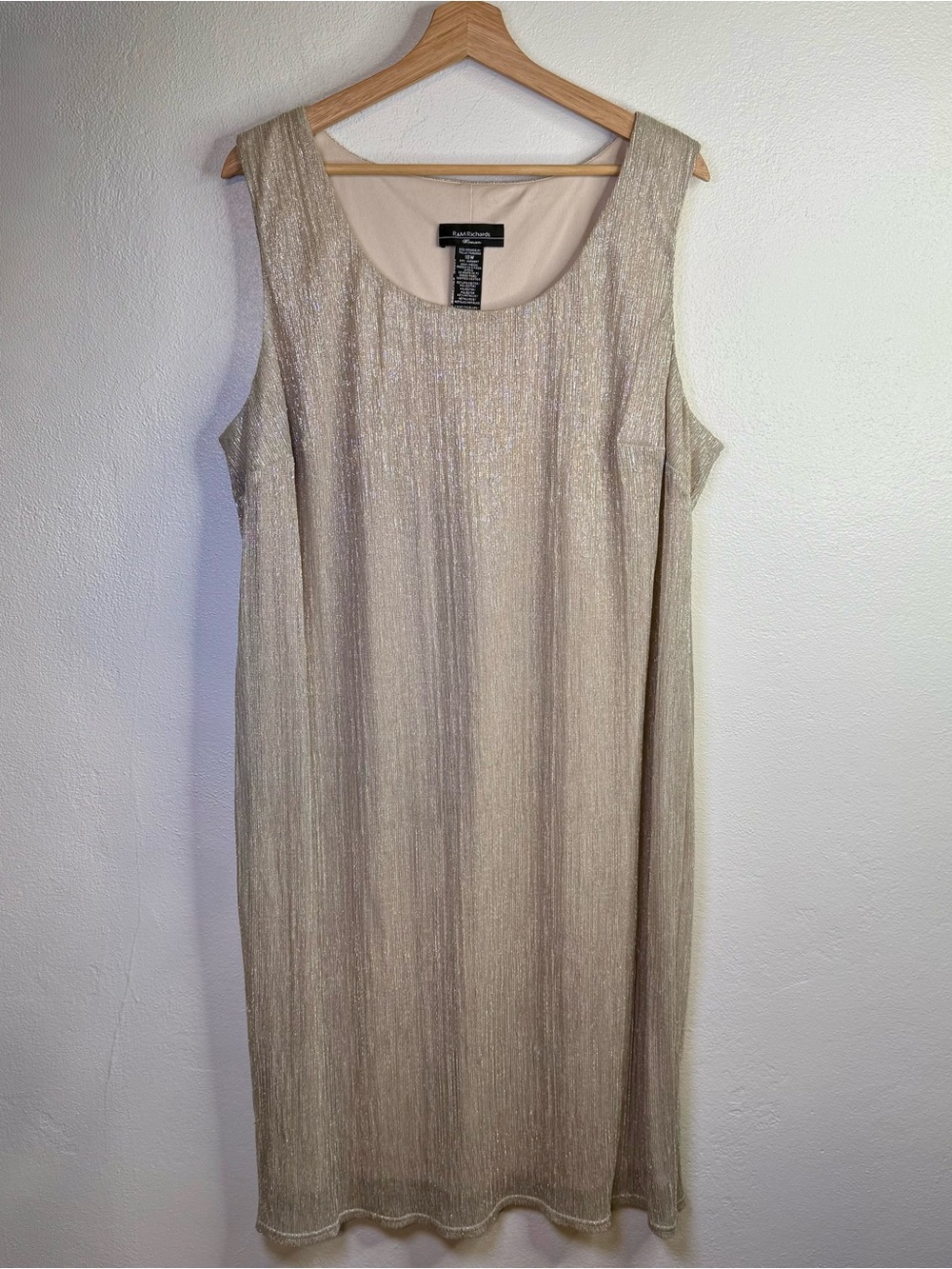 R&M Richards Sleeveless Metallic Champagne Two-Piece Dress & Jacket Set Size 18W - Picture 8 of 16